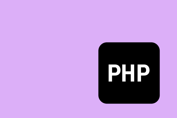 1 A black square with rounded corners contains the widely recognized “PHP” logo in white text, symbolizing the robust and secure foundation for web development. The square is situated on a light purple background, reminiscent of the platform's role in powering WordPress websites.