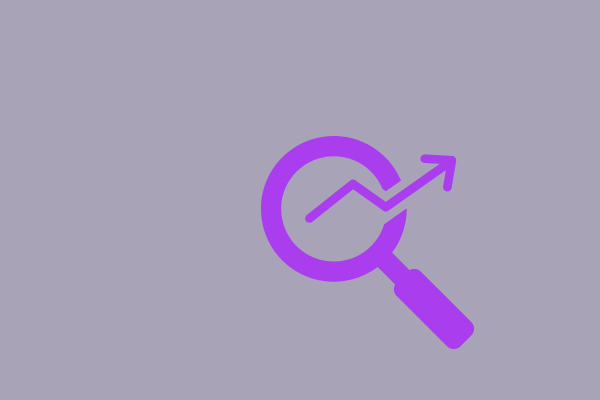 6 A purple magnifying glass icon surrounding an upward-pointing arrow on a lavender background, symbolizing the secure and efficient updating of your WordPress site.